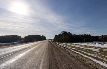 dangerous road for cars in the winter cold season