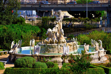 statues and fountain in the prince's park Genoa Italy