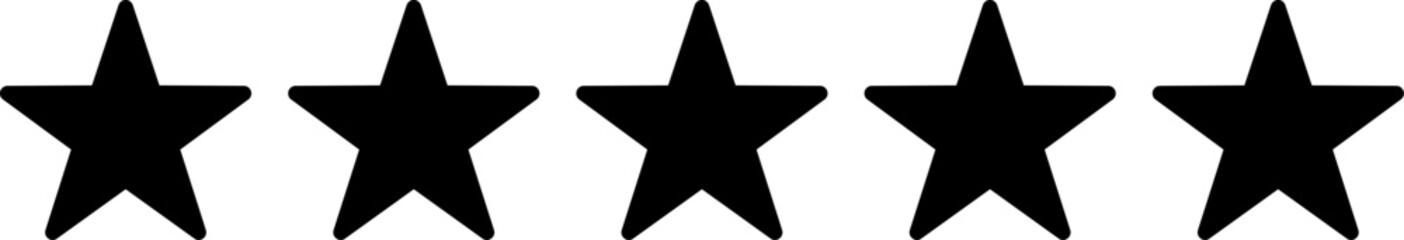 Black Five 5 Stars Icon Product Quality Review Symbol. Vector Image.