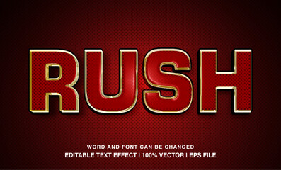 Rush editable text effect template, 3d bold red glossy text style, premium vector