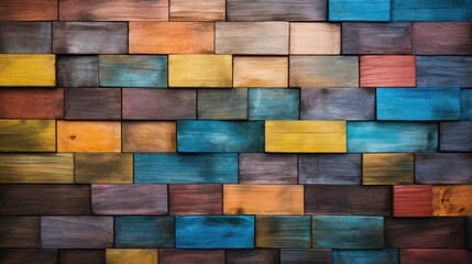 Colorful Wood aged art architecture texture abstract block stack on the wall for background.