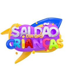 children's day label in 3d render for marketing campaign in brazil in portuguese