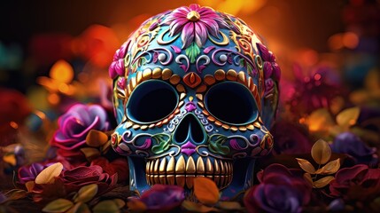 Colorful traditional calavera sugar skull for day of the dead holiday