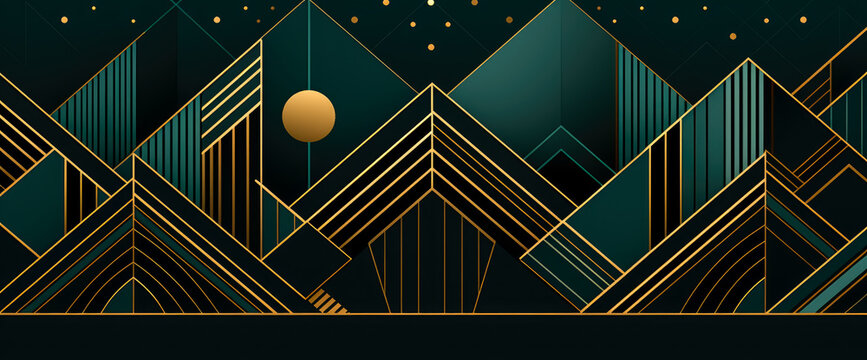 Green design geometric abstract gold pattern, green luxury background.