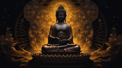 Zelfklevend Fotobehang Meditating buddha in golden, brown and earth tones. © britaseifert