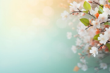 Fototapeta na wymiar A vibrant spring background with pastel colors. The gentle light streaming from the window casts intricate shadows of blooming flowers, creating a lively and refreshing mood for product