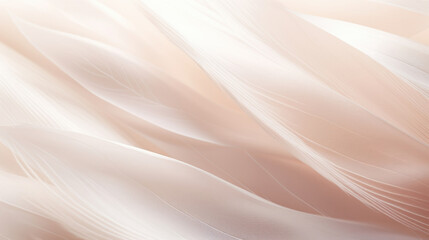 A minimalist abstract background in soft neutral hues is the focus of this scene. The gentle light from the window casts intricate and delicate shadows of wispy feathery materials, bringing