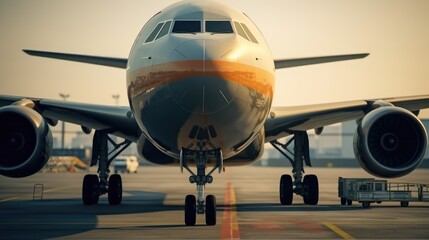 Close-up of a cargo plane at the airport, Global freight transportation and logistics concept.