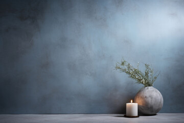 An ethereal scene presenting a grayblue concrete background, softly illuminated by the silvery...