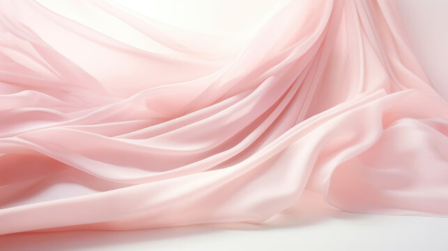 A captivating scene portraying a soothing pastel pink light streaming through flowing white ds. The intricate shadows gracefully embrace the surroundings, evoking a sense of femininity