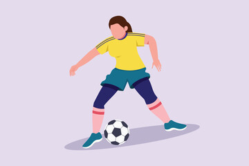 Funny female football players concept. Colored flat vector illustration isolated. 
