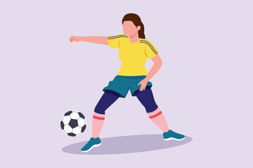 Fototapeta na wymiar Funny female football players concept. Colored flat vector illustration isolated. 