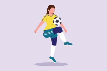 Fototapeta na wymiar Funny female football players concept. Colored flat vector illustration isolated. 