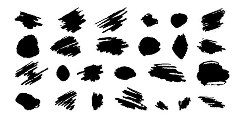 Hand drawn black pencil lines, squiggles and circles. Collection of grunge-style doodles. Rough strokes with chalk. Vector.