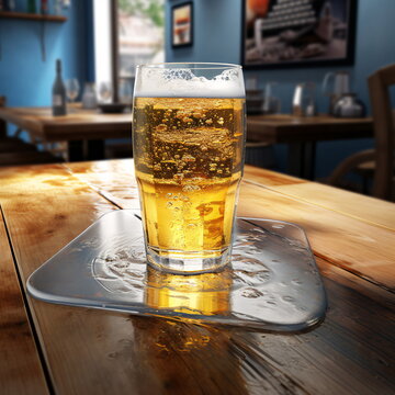 Beer Glass with Water Drops on a Wooden Table AI Generated