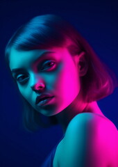 Photo Realistic Image of a Woman in Light Turquoise and Dark Pink AI Generated