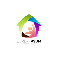 House logo and people care design community, 3d colorful style