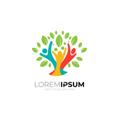 Simple tree logo with family design colorful, colorful style