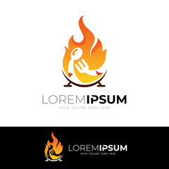 Cutlery logo with fire design combination, restaurant icons