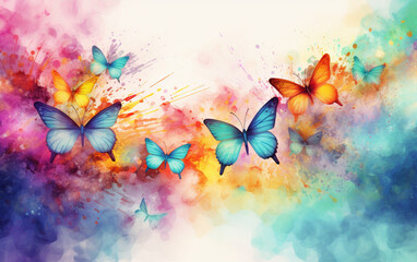 Obraz na płótnie Canvas Watercolor colorful background with butterflies