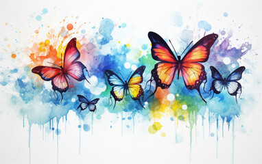 Watercolor colorful background with butterflies