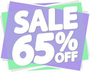 Sale 65% off, discount tag on transparent background. PNG