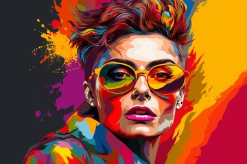 Portrait in the style of Pop Art. LGBT community concept. Bright colorful pride background