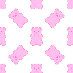 Kawaii jelly bears gummy. Cute pink character. Seamless pattern.