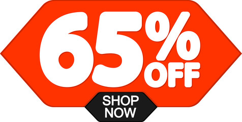 Sale 65% off, discount tag on transparent background. PNG