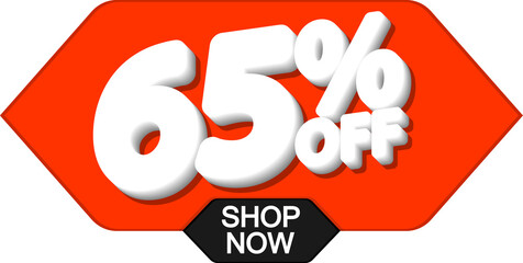 Sale 65% off, discount tag on transparent background. PNG