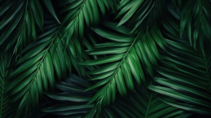 Abstract palm leaf texture, dark green foliage nature background.