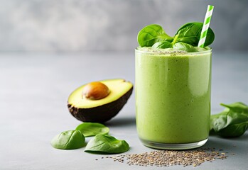 Vegetarian healthy green smoothie with avocado and spinach