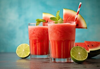 Watermelon slushie with lime summer refreshing drink