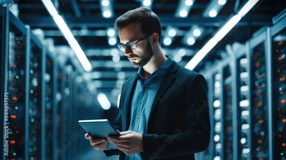 Leinwandbilder Administrator Working With Data Protection Engineering Network for Cyber Security in data center.