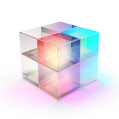 Transparent Cube with Rainbow Gradient on a White Background AI Generated