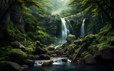 Waterfall in deep forest on mountain