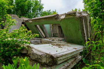 Elements of an abandoned building. Background with selective focus and copy space