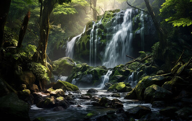 Waterfall in deep forest on mountain