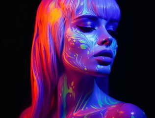 Close-Up Shot of a Woman with Light Violet and Orange Paint AI Generated