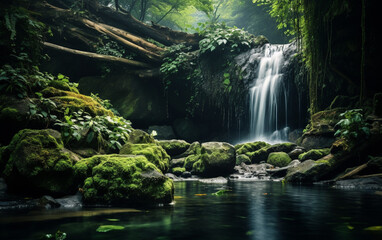 Waterfall in deep forest on mountain