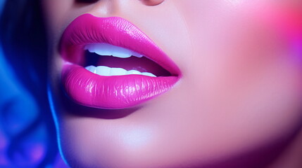 Lips on a Woman's Face with Purple and Pink Ripped Effect AI Generated