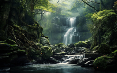 Waterfall in deep forest on mountain