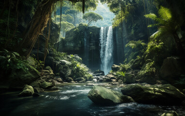 Waterfall in deep forest on mountain