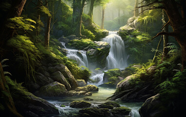 Waterfall in deep forest on mountain