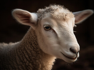 Obraz premium Close-up photograph showcases the gentle and contemplative expression of a real lamb