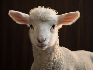 Obraz premium Close-up photograph showcases the gentle and contemplative expression of a real lamb