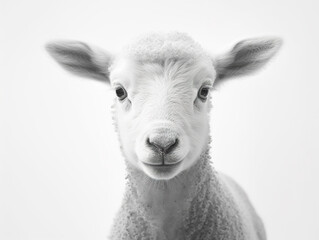 Close-up photograph showcases the gentle and contemplative expression of a real lamb