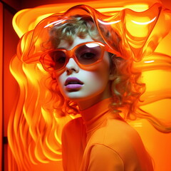 Beautiful woman in orange glasses in postmodern style AI Generated