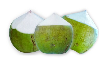Young coconut on a white background with free space for text.