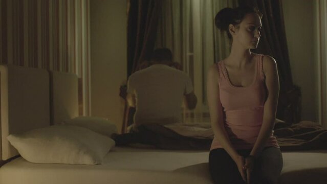 Unhappy Woman Breaking Up With Her Partner And Leaving The Bedroom